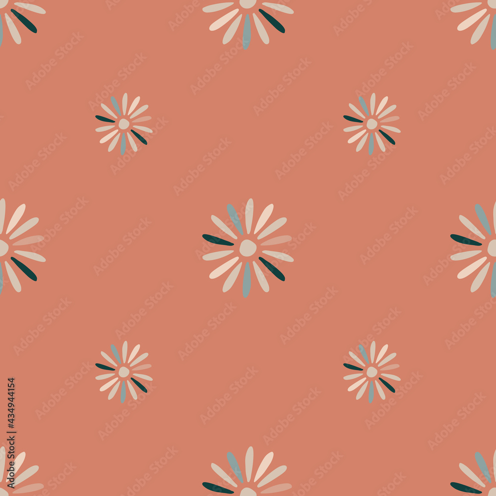 Creative seamless floral pattern with abstract daisy flowers ornament. Pastel pink background. Creative seamless floral pattern with abstract daisy flowers ornament. Pastel pink background.