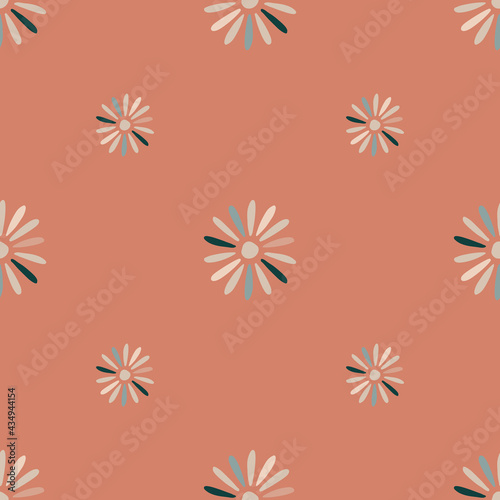 Creative seamless floral pattern with abstract daisy flowers ornament. Pastel pink background.