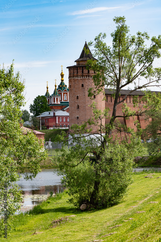 Wall of the Kolomna Kremlin of Red Brick and Marinkin Tower