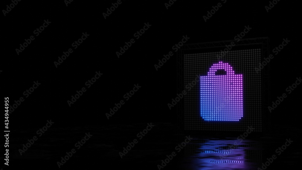 3d rendering of light shaped as symbol of bag on black background