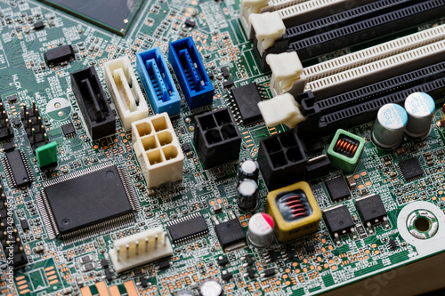 Obraz na płótnie Orange SATA connector on the PC board.