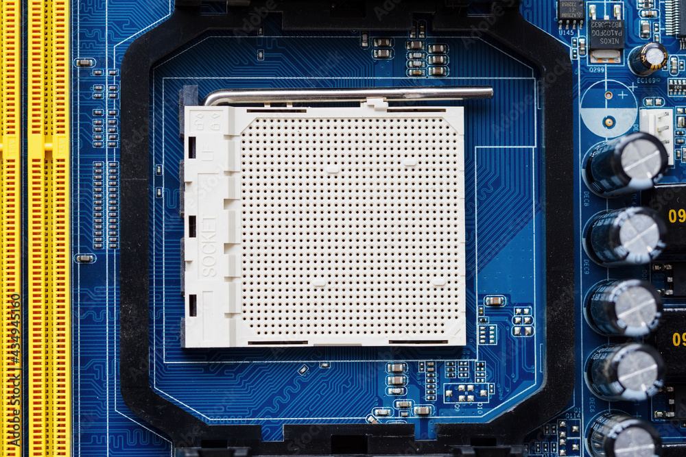 Fototapeta premium Empty PC processor socket on the motherboard.