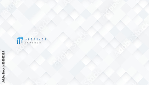Abstract 3D technology white and gray color banner design. Modern silver color geometric square shape on white background with copy space. Futuristic pixel pattern. Vector illustration.
