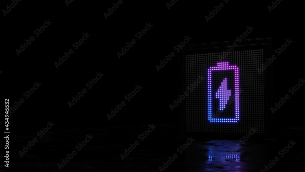3d rendering of light shaped as vertical symbol of charging empty battery on black background 3d rendering of light shaped as vertical symbol of charging empty battery on black background