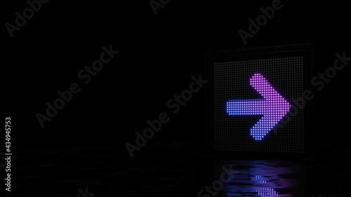 3d rendering of light shaped as symbol of arrow right on black background