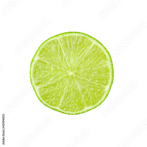 Half with slice of fresh green lime isolated on white background