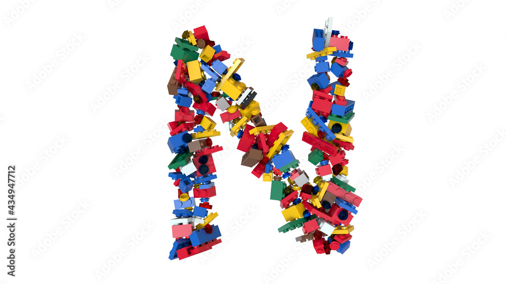Shuffled Colored Bricks Building Blocks Typeface Text N