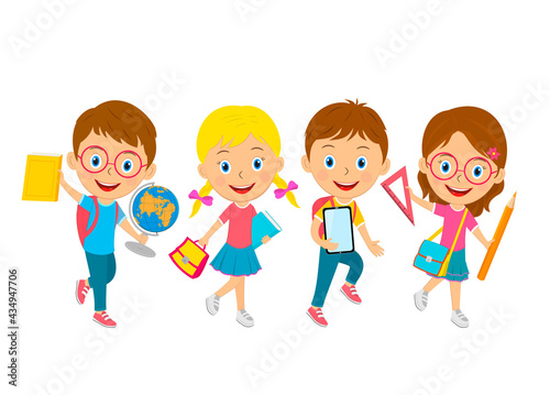 cute cartoon kids go with  bag
