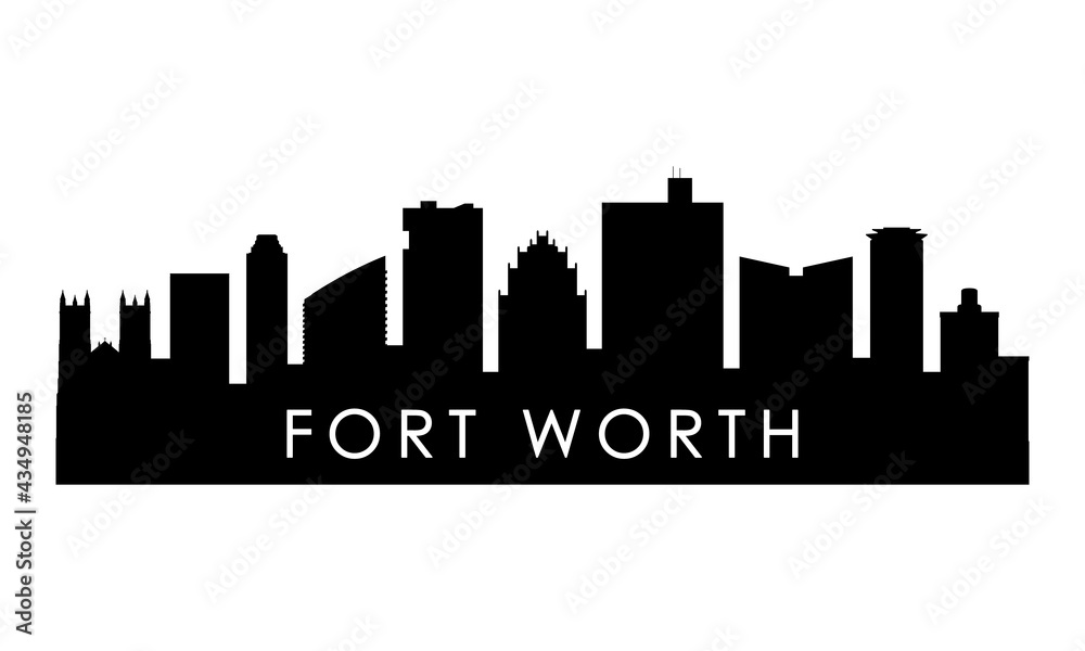Naklejka premium Fort Worth skyline silhouette. Black Fort Worth city design isolated on white background.