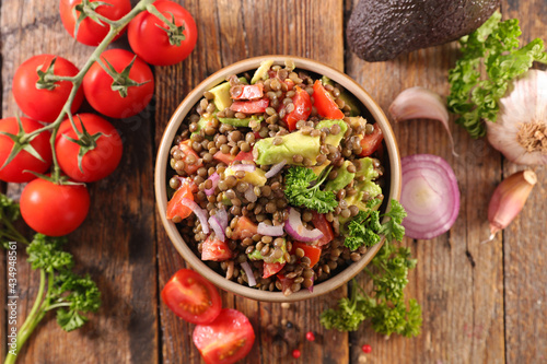 lentils salad with tomato   avocado and onion