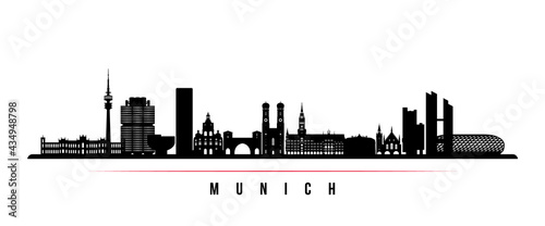 Munich skyline horizontal banner. Black and white silhouette of Munich, Germany. Vector template for your design.