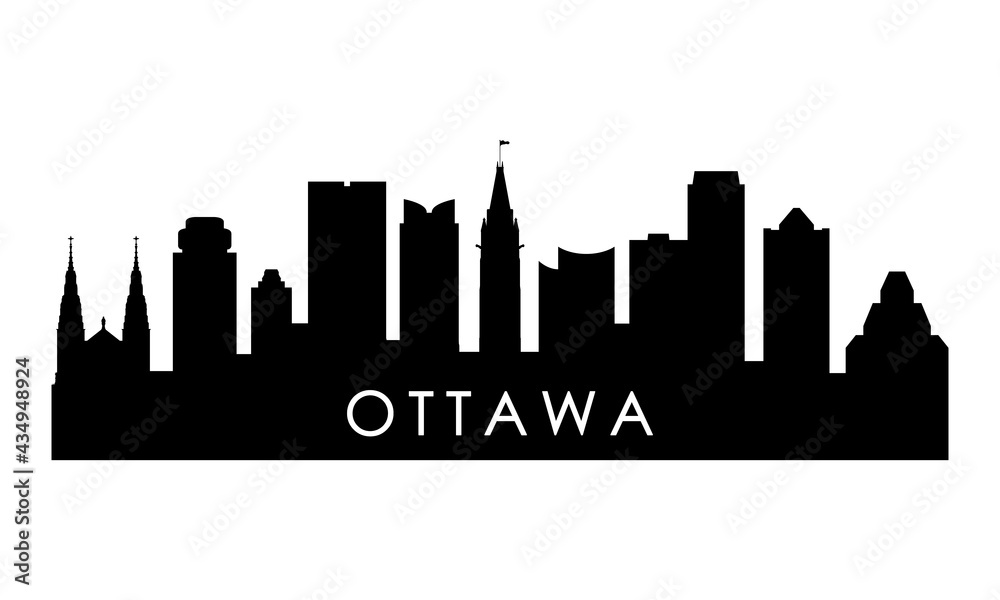 Ottawa skyline silhouette. Black Ottawa city design isolated on white background.