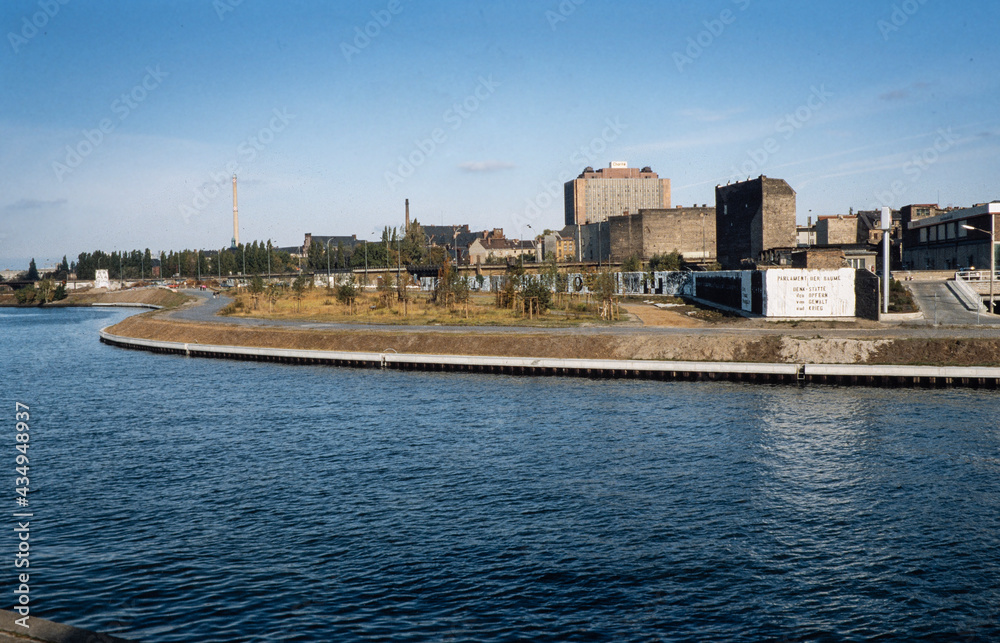 River Spree and Berlin wall in 1984. Western sector. Germany. Cold war