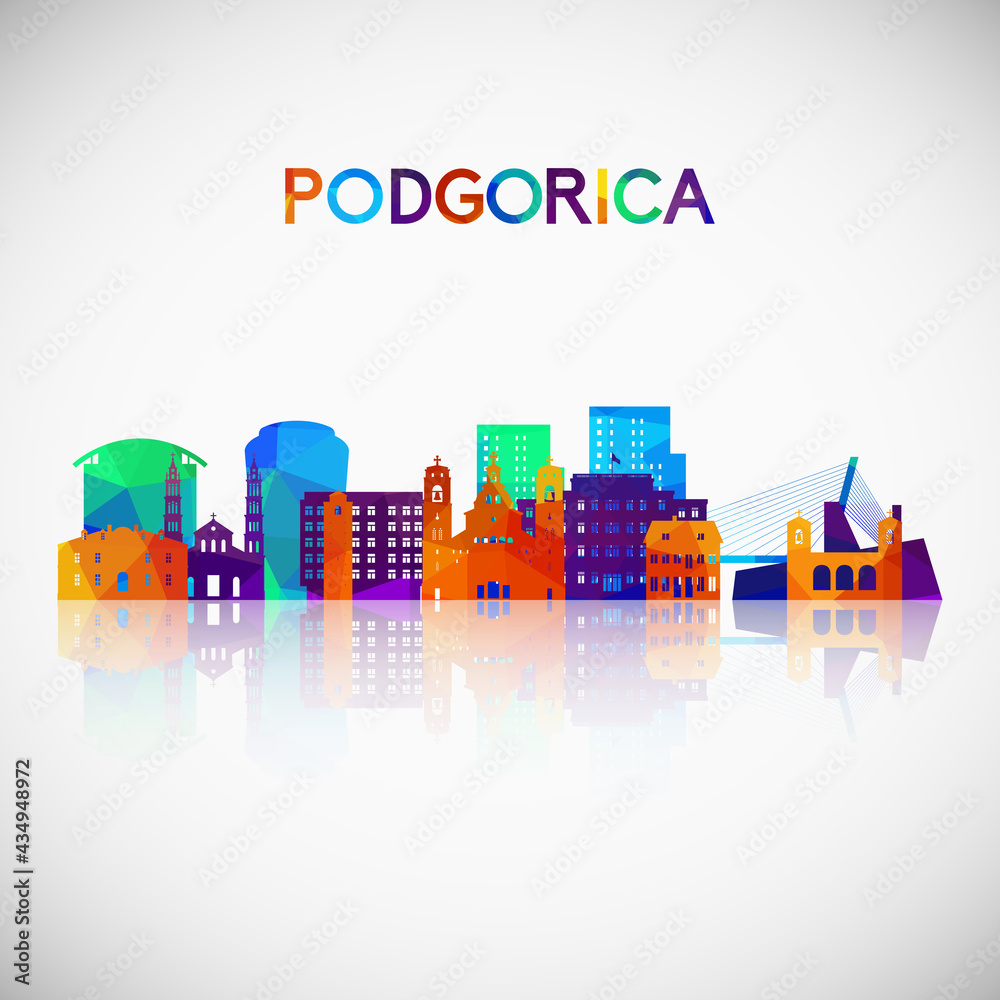 Podgorica skyline silhouette in colorful geometric style. Symbol for your design. Vector illustration.