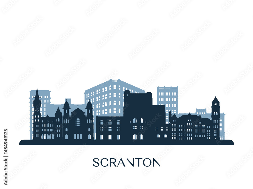 Obraz premium Scranton skyline, monochrome silhouette. Vector illustration.