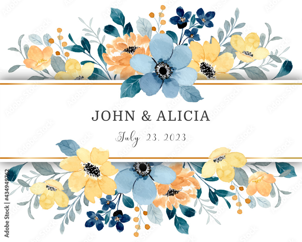 Yellow blue flower border with watercolor Stock Vector Adobe Stock
