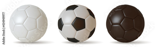 Collection Soccer ball white and black color, 3D realistic isolated on white background. vector