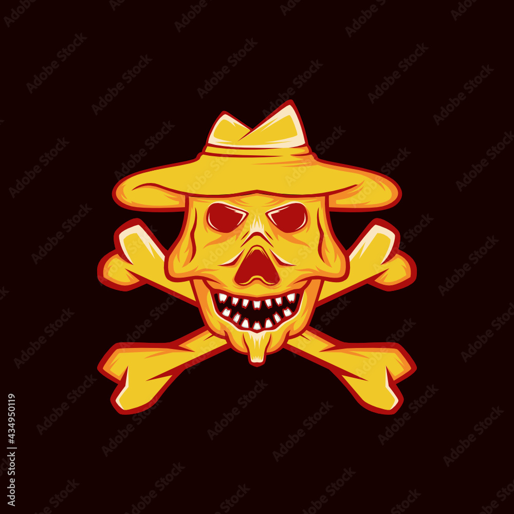 illustration of fire cowboy skull red and orange color illustration of fire cowboy skull red and orange color