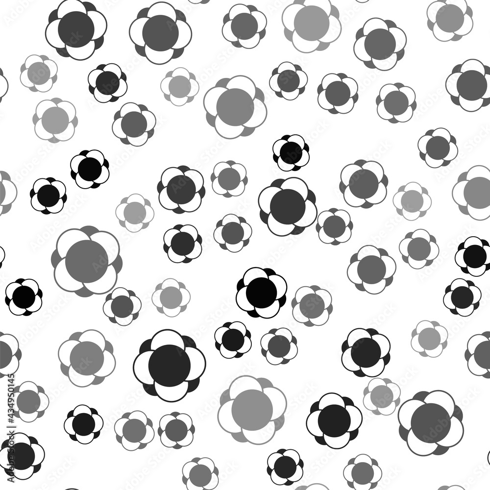 Black Molecule icon isolated seamless pattern on white background. Structure of molecules in chemistry, science teachers innovative educational poster. Vector Black Molecule icon isolated seamless pattern on white background. Structure of molecules in chemistry, science teachers innovative educational poster. Vector