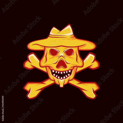 illustration of fire cowboy skull red and orange color