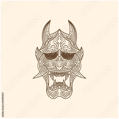 Vintage Japanese Demon Oni Mask Logo Design