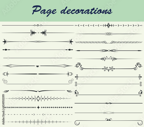 Set of text dividers. Vector ornamental lines to decorate pages.