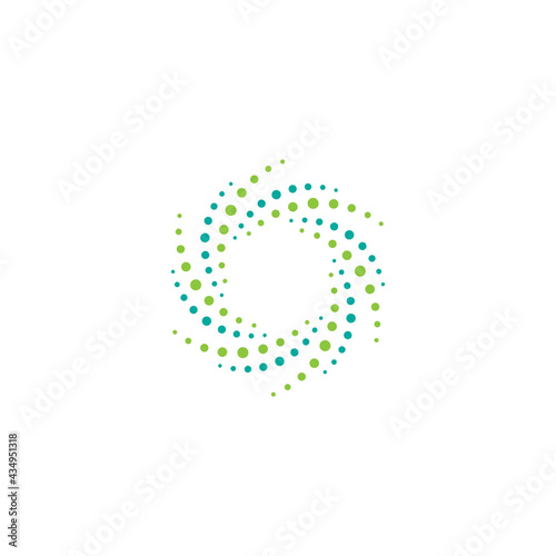 Green energy round logo isolated on white. Circles and dotes abstract shape.