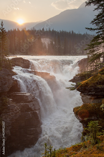 Mountain Waterfall and River - Athabasca Falls, Jasper, Alberta, Canada