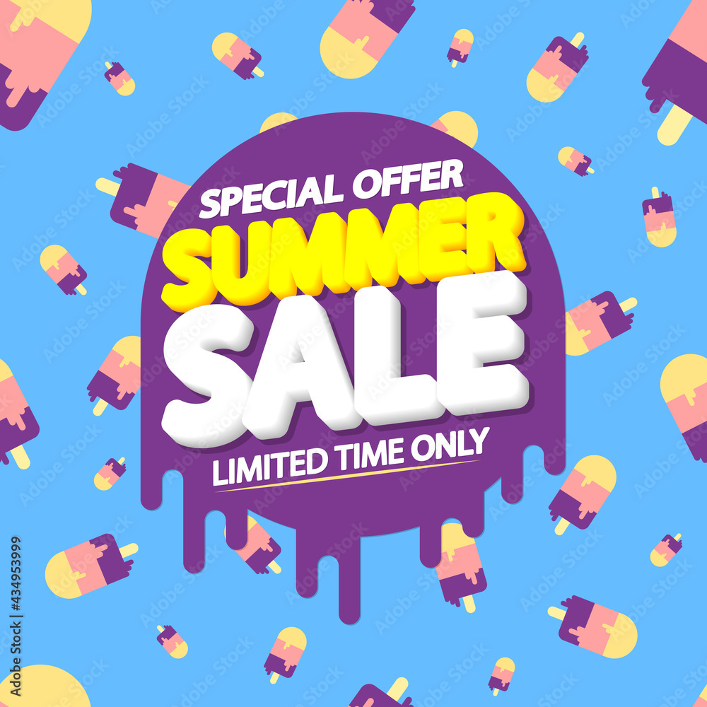 Obraz premium Summer Sale, poster design template, discount banner, vector illustration