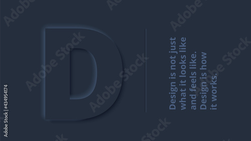 Vector dark neumorphic infographic. Presentation slide template. Business infographics concept with letter D and place for your text
