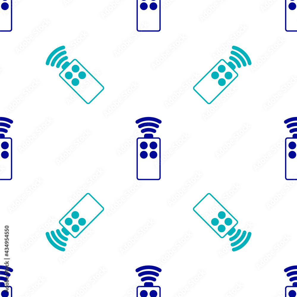 Blue Remote control for the camera icon isolated seamless pattern on white background. An auxiliary device that allows you to work with a camera from a distance. Vector Blue Remote control for the camera icon isolated seamless pattern on white background. An auxiliary device that allows you to work with a camera from a distance. Vector