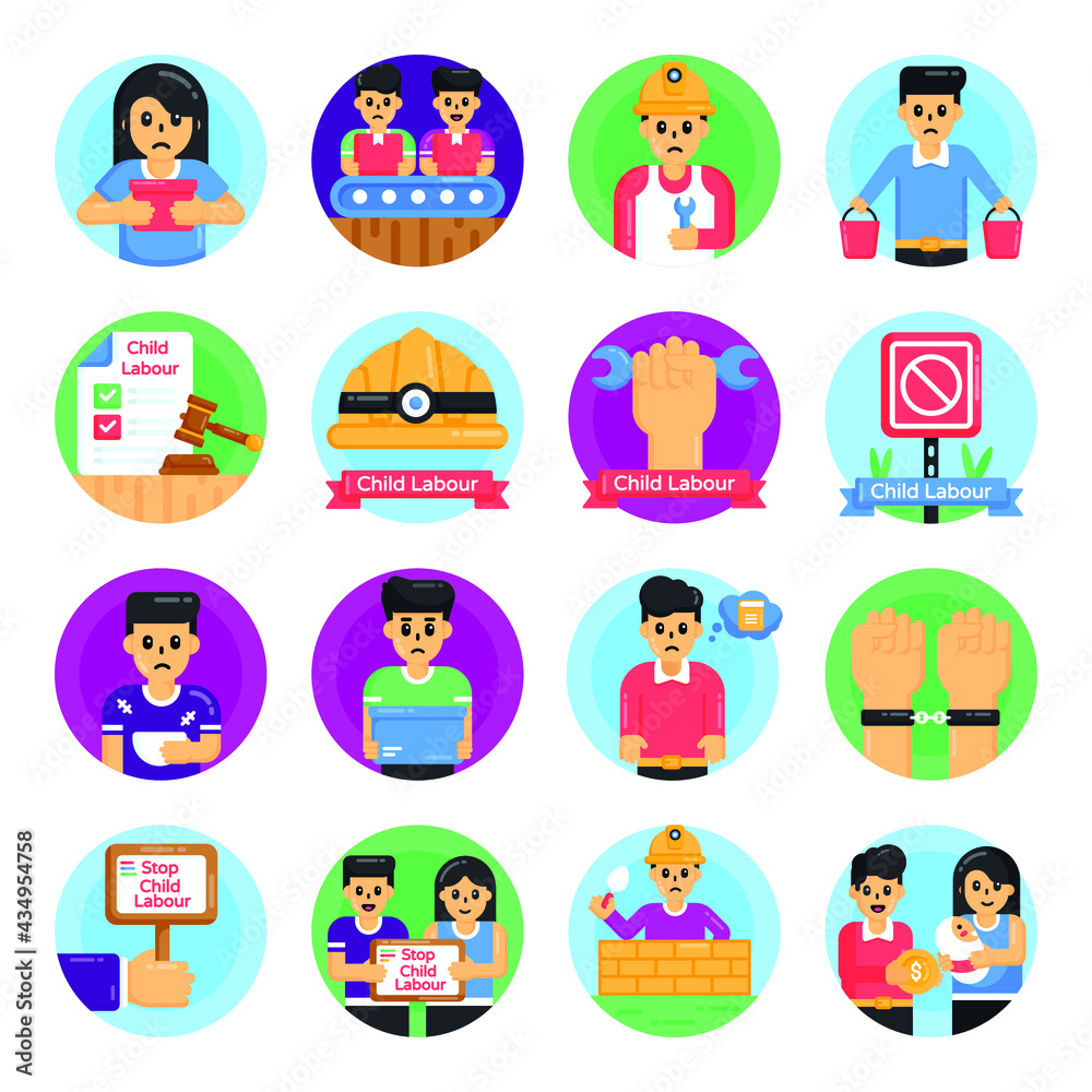 Set of Child Labour Flat Round Icons
Set of Child Labour Flat Round Icons