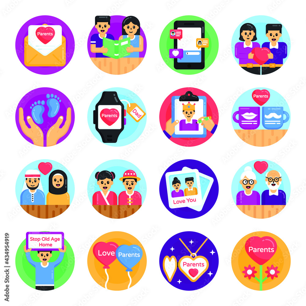 Pack of Global Parents Day Flat Rounded Icons 

