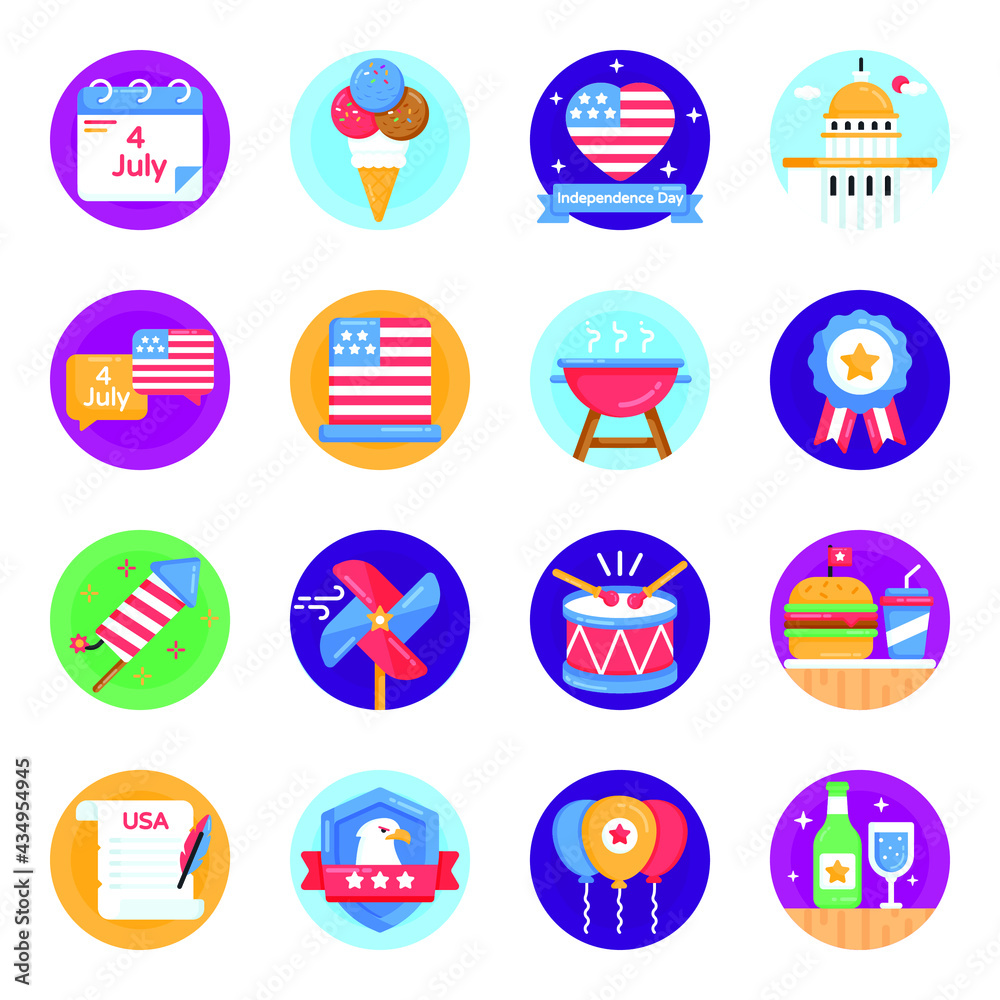 Pack of 4th July Flat Icons 

