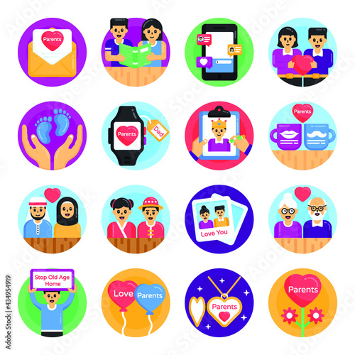 Pack of Global Parents Day Flat Rounded Icons