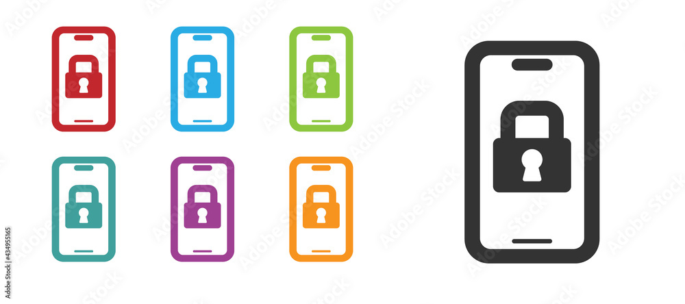 Black Digital door lock with wireless technology for lock icon isolated on white background. Door handle sign. Security smart home. Set icons colorful. Vector Black Digital door lock with wireless technology for lock icon isolated on white background. Door handle sign. Security smart home. Set icons colorful. Vector