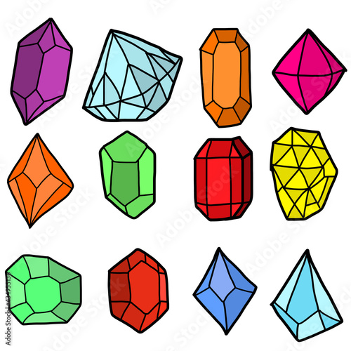 illustration set of precious stones of different cuts and colors. Flat design of gemstones set illustration vector