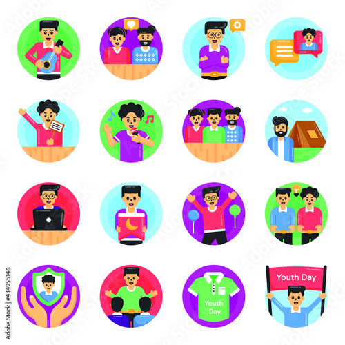 Flat Circular Icons of International Youth Day

