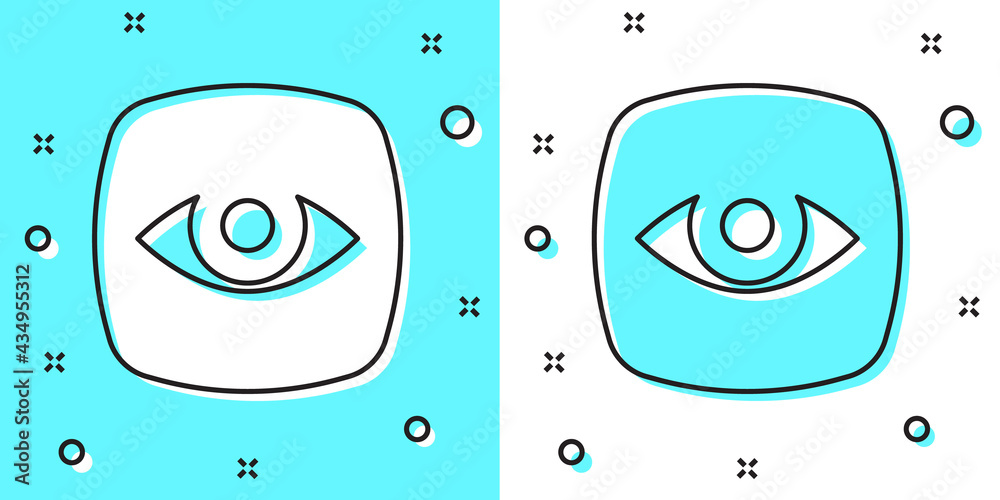 Black line Security camera icon isolated on green and white background. Random dynamic shapes. Vector Black line Security camera icon isolated on green and white background. Random dynamic shapes. Vector