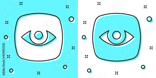 Black line Security camera icon isolated on green and white background. Random dynamic shapes. Vector