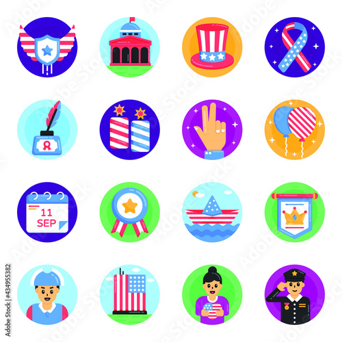 Pack of Patriot Day Flat Rounded Icons