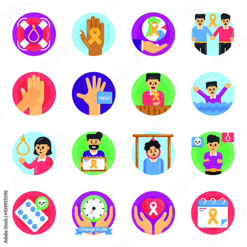 Suicide Prevention Day Flat Round Icons

