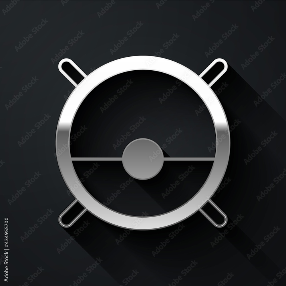 Silver Robot vacuum cleaner icon isolated on black background. Home smart appliance for automatic vacuuming, digital device for house cleaning. Long shadow style. Vector Silver Robot vacuum cleaner icon isolated on black background. Home smart appliance for automatic vacuuming, digital device for house cleaning. Long shadow style. Vector