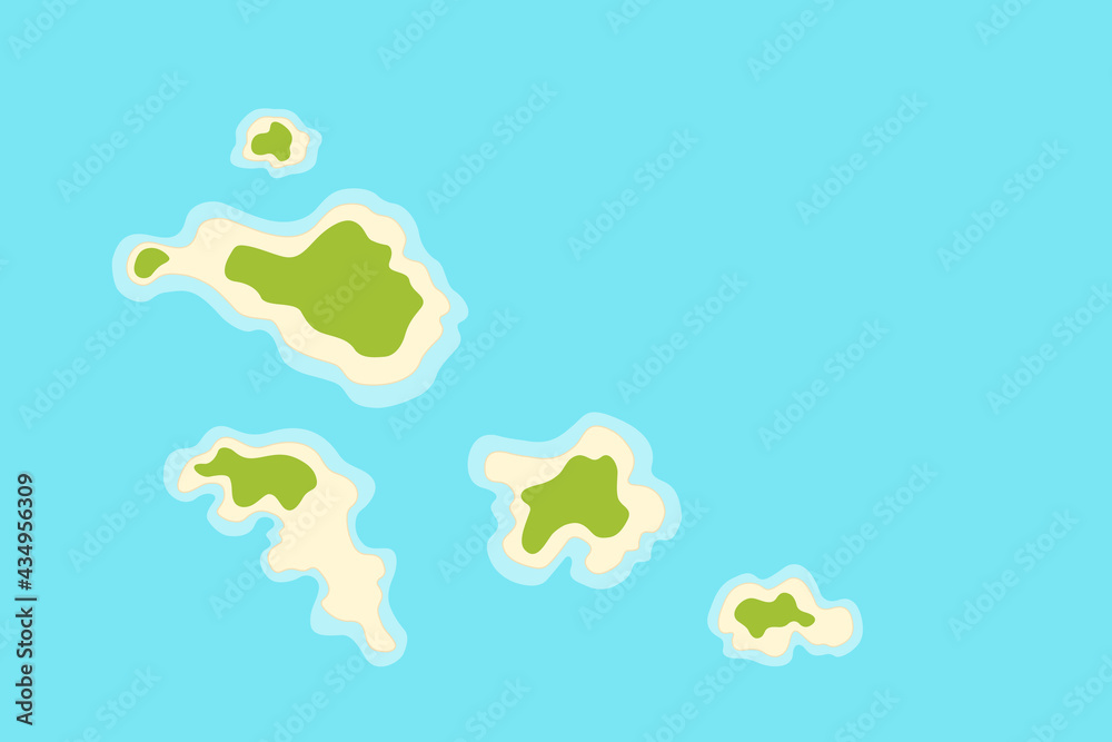 Island chain, aerial view vector drawing of an archipelago  - obrazy, fototapety, plakaty 