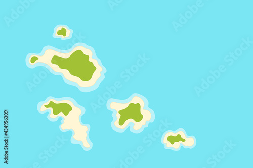 Island chain, aerial view vector drawing of an archipelago 