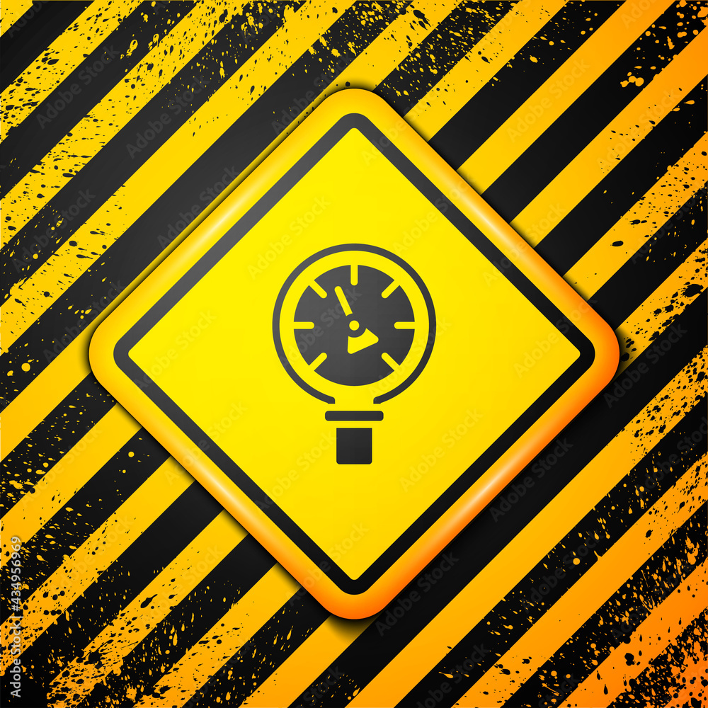 Black Pressure water meter icon isolated on yellow background. Warning sign. Vector Black Pressure water meter icon isolated on yellow background. Warning sign. Vector