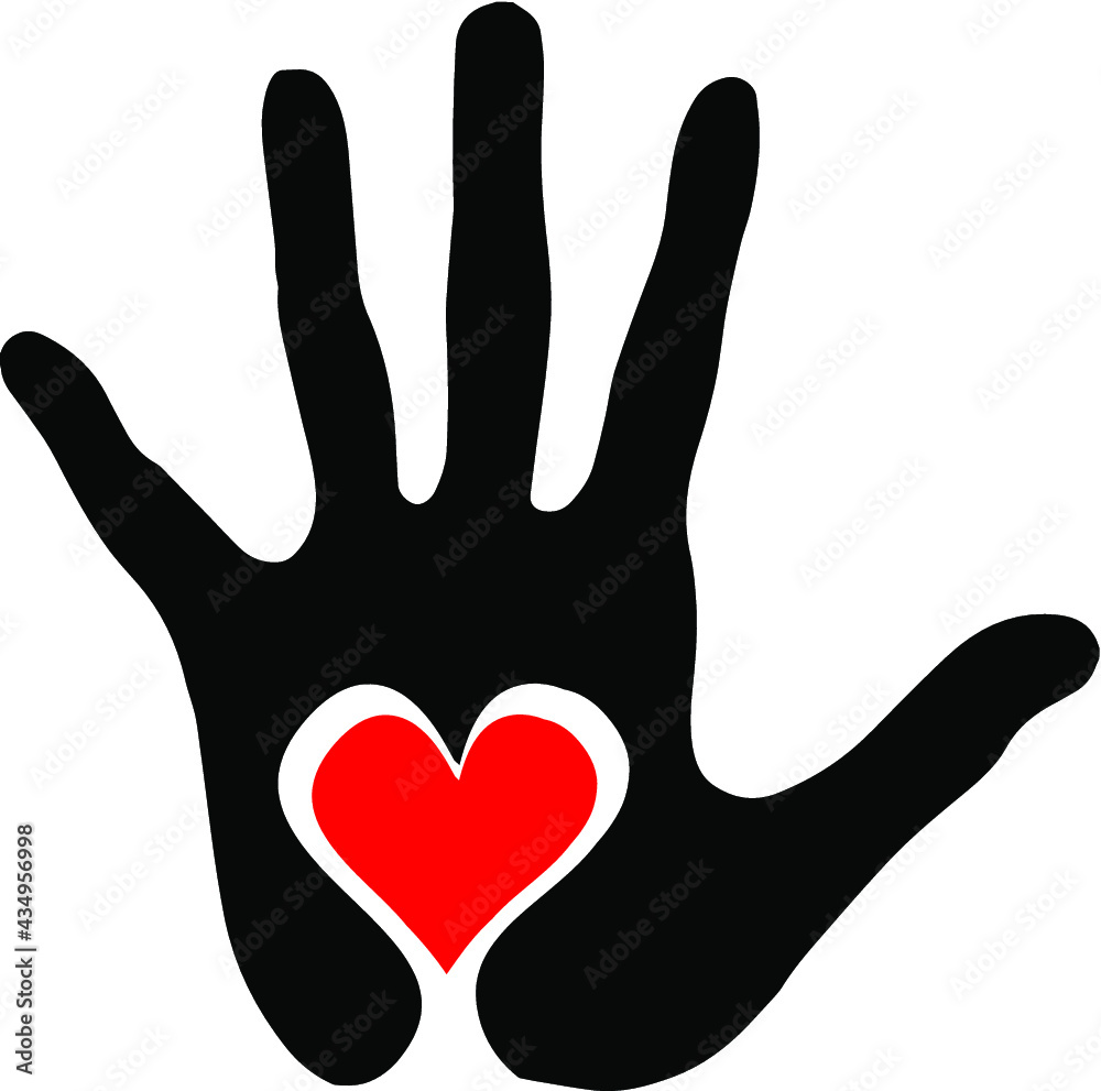 Heart in the palm of your hand illustration icon logo clip art. Red ...