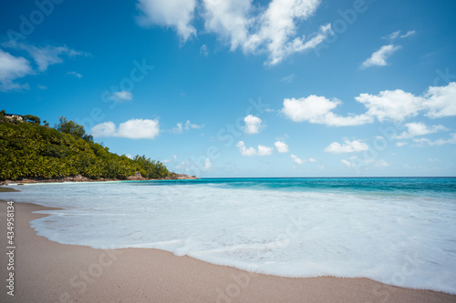Seychelles, East Africa. Beach view. Summer vacation and tropical beach background concept.