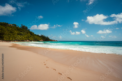 Seychelles, East Africa. Beach view. Summer vacation and tropical beach background concept.