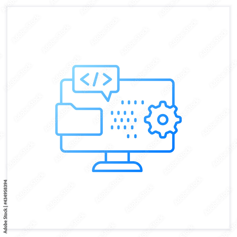 Programming environment gradient icon. Creating new software. Operation system on laptop. Digitalization. Website programming code.Isolated vector illustration.Suitable to banners,apps,presentation Programming environment gradient icon. Creating new software. Operation system on laptop. Digitalization. Website programming code.Isolated vector illustration.Suitable to banners,apps,presentation
